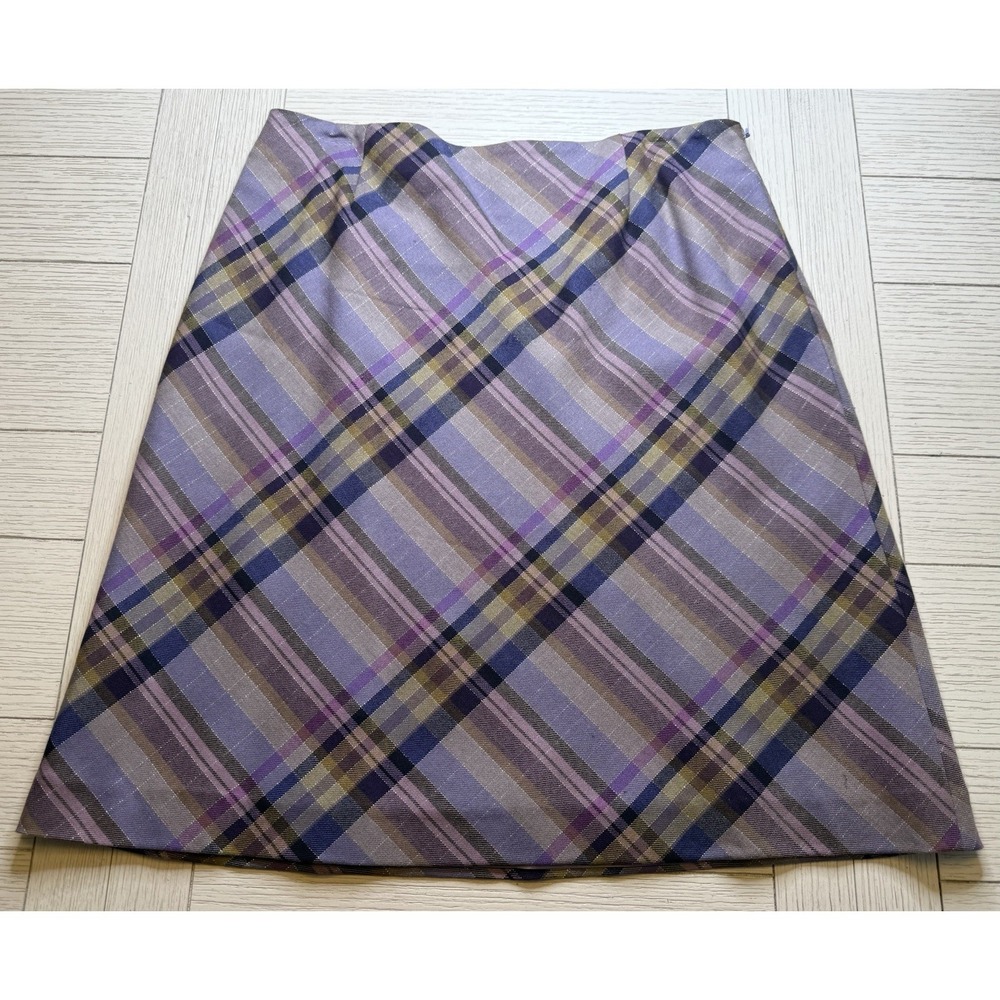 Ann Taylor Loft 8 Lavender Gray Plaid Lined Wool Blend Knee Length A Line Skirt